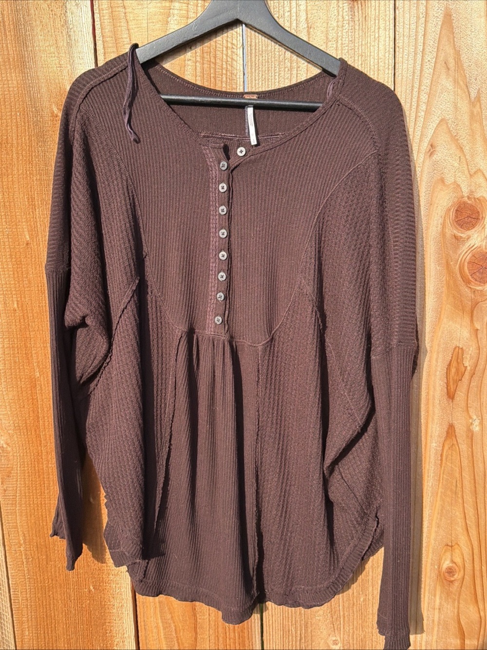 Free People Woman’s Oversized Brown Button Down Peasant Blouse
